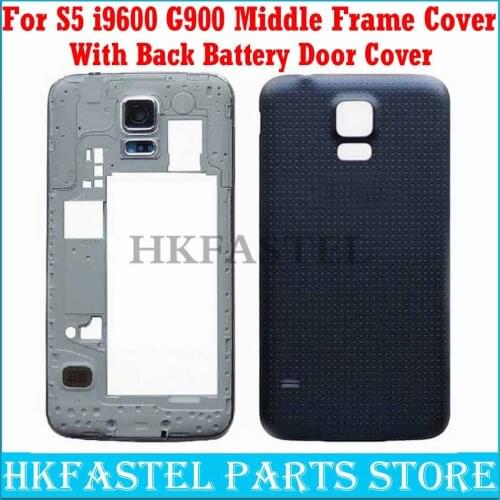 For Samsung Galaxy S5 i9600 G900F G900M G900H G900P Middle Frame Housing Bezel with Power Volume Button Back Battery door Cover