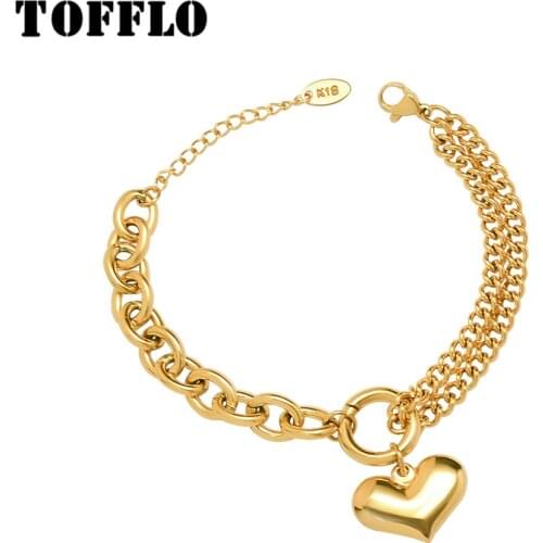 TOFFLO Stainless Steel Jewelry Rough Love Bracelet Twist Link Chain Women Fashion Double Layer Bracelet BSE120