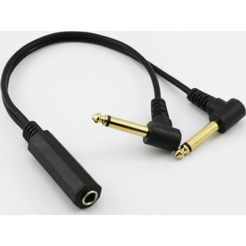 10pcs 6.35mm 1/4" TRS Stereo Female to 2 Dual 6.35mm Mono TS Male Angle Y Splitter Audio Adapter Cable 30CM