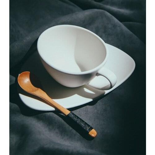 200 ml Pure color ceramic coffee cup and saucer Creative porcelain tea cup set espresso cups with Spoon party home drinkware