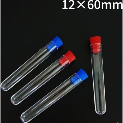 50pcs/lot 12x60mm Lab Round Bottom Plastic Test Tubes With Red/Blue/White Caps School Labware Supplies