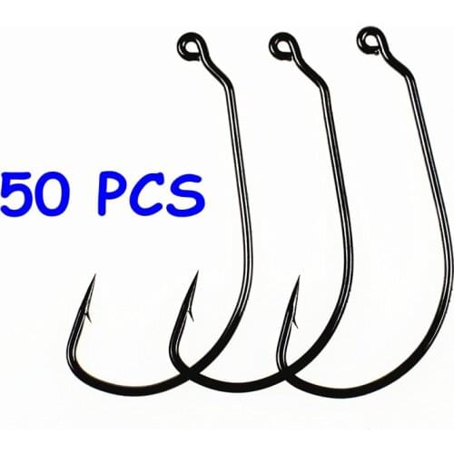 50pcs/lot Fishing Soft Lure Worm Fishhooks High Carbon Steel Wide Crank Fishing Hooks