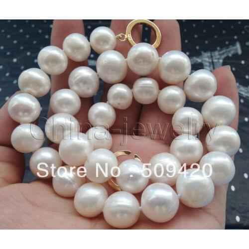 Free Shipping >>>>>Beautiful 18" 10-13mm natural white round freshwater pearl necklace