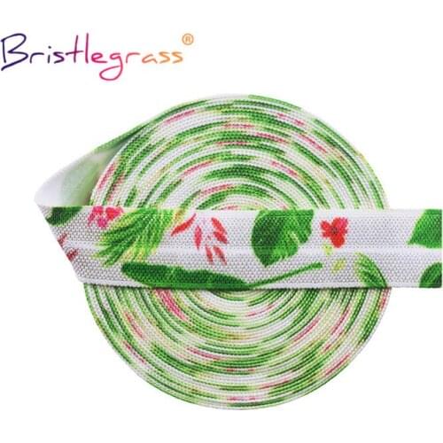BRISTLEGRASS 2 5 10 Yard 5/8" 15mm Palm Leaf Print Fold Over Elastics FOE Spandex Bands Tape Hair Tie Headband Dress Sewing Trim
