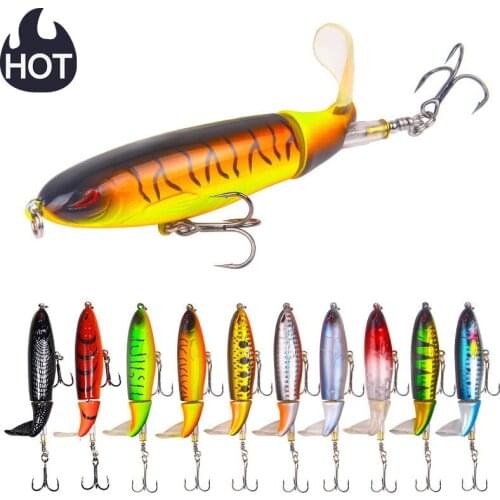 Hot 1PCS Artificial Bait Whopper Popper Fishing Lure With Propeller Topwater Hard Soft Rotating Tail Fishing Tackle Geer Pesca