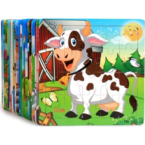 Wooden Puzzles Toys Baby Cartoon Animal Puzzle Kids Educational Brain Teaser Children Tangram Shapes Jigsaw Gift Y019