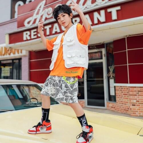 2021 Children Jazz Dance Costumes Loose Short Sleeved Hiphop Suit Girls Boys Street Dance Outfits Performance Clothing DN8655