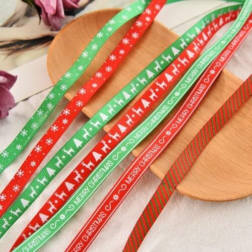 DIY 5 yards 10mm Christmas Ribbon Printed Grosgrain Ribbon for Gift Wrapping Wedding Decoration Hair Bows