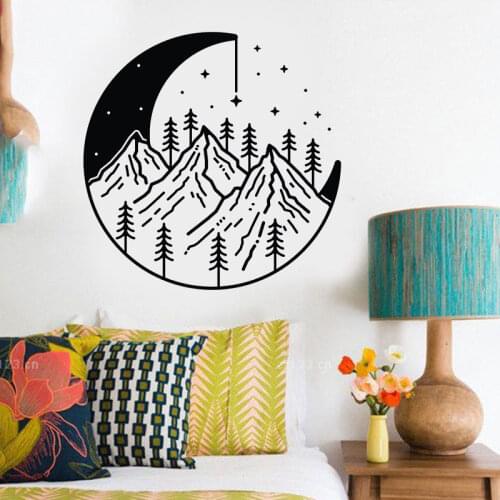 Mountains, trees, moon, stars, wall stickers, home fashion art stickers, bedroom decoration stickers, childrens room decor kt29