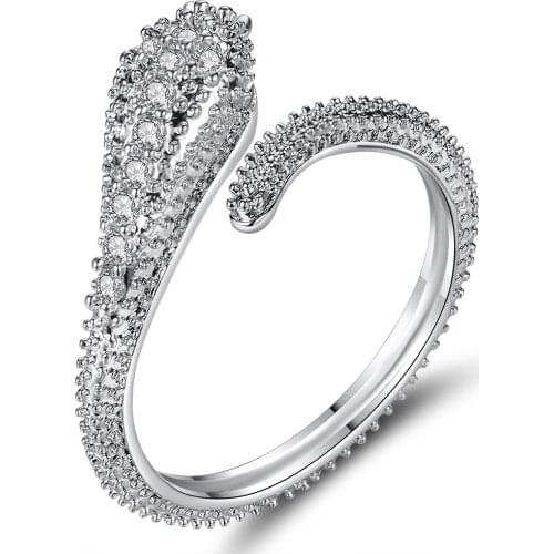 Hainon Fashion Jewelry Top Quality Silver Color Crystal Snake Ring Anillos Mujer Animal Cubic Zirconia OPen Rings For Women