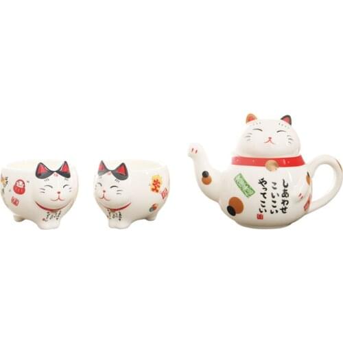3Pcs/lot Plutus Cat Ceramic 1 Teapot 2 Mugs Cute Lucky Cat Cartoon Cups Teapots Coffee Milk Mug Sets Breakfast Afternoon Tea Pot