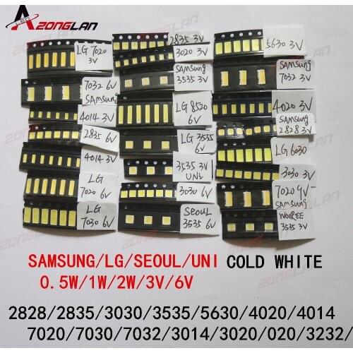 1W/0.5W SMD LED Kit 3V/6V 2835/3030/3535/4020/2828/6030/8520/7030/3014 Cold white For TV Backlight Beads 37 values *10pcs=370PCS