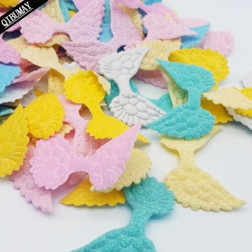 QIBU 20pcs Glitter Wings Solid Color Hair Crafts For Kids Bow Maker Clothes Accessories Garment Decorative DIY Craft Supplies