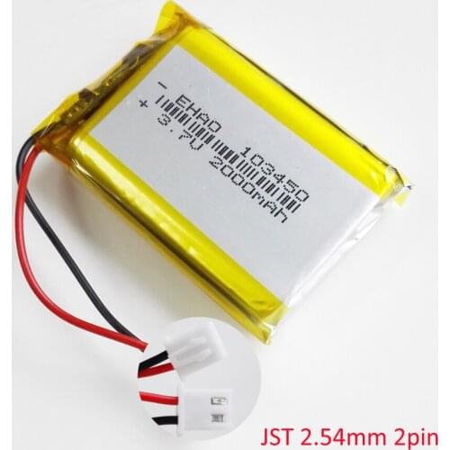 3.7V 2000mAh Lithium Polymer LiPo Rechargeable Battery + JST XHR 2.54mm 2PIN Plug For DVD PAD camera GPS EHAO 103450