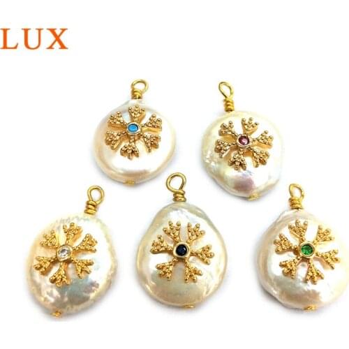LUX Natural micro cubic zirconia paved Pearls snow flake connector CZ Pave colorful Gems stone Boho pendant for DIY Making