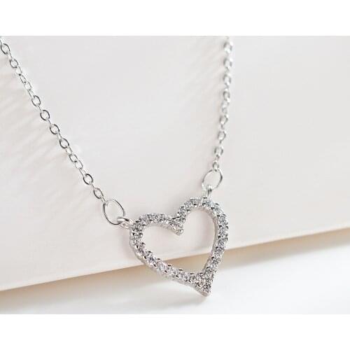 Fashion Net Red Design Love Heart Lady Clavicular Chain Fashion CZ White Zircon Necklace Charm Bride Wedding Engagement Jewelry