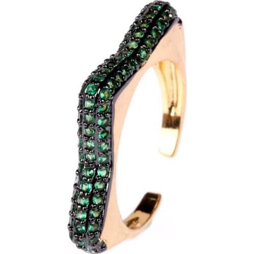 EYIKA Trendy Micro Inlaid Red Blue Green Zircon Half Star Adjustable Ring for Women Creativity Design Luxury Jewelry Party Gift