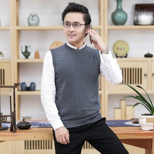 2020 New Arrival Male Sleeveless Wool Sweater O-Neck Man Office Sweater Vest Solid Color Knit Vest Pullovers
