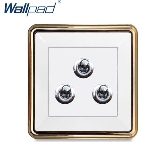 New Arrival Wallpad 3 Gang 1 Way 2 Way Toggle Button Wall Light Switch PC Panel Gold Edge