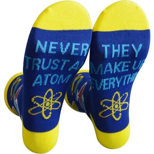 Unisex Novelty Funny Saying Cotton Crew Socks Colorful Books Science Math Pattern Letters Contrast Color Hosiery Gifts