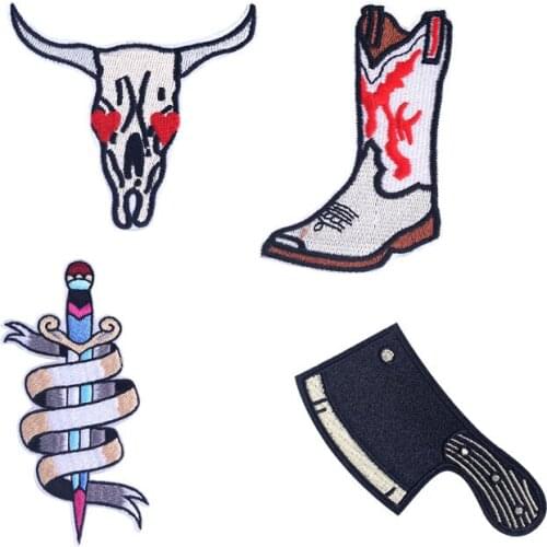 Pulaqi Bull Head Patch Bullfighter Stickers Iron On Patches For Clothing Knife Embroidery Badge Stripes On Clothes Ironing Patch