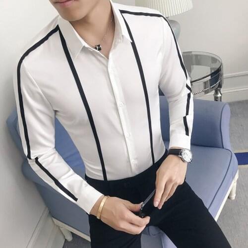 Ribbon Striped Mens Shirt Long Sleeve Slim 2019 New Mens Social Club Shirt Casual Business Dress Party Shirt Mens Brand Top