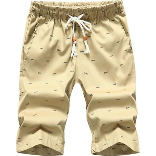 Men Casual Short Drawstring Pockets Cotton Comfortable Fifth Pants Fishbone Print Beach Shorts for Summer Men Clothes 2021