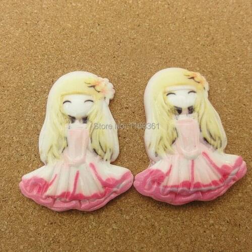 Flat back resin simulation smile pink skirt pretty girl 40mm Cabochons Scrapbook for DIY phone case decoration C116-1