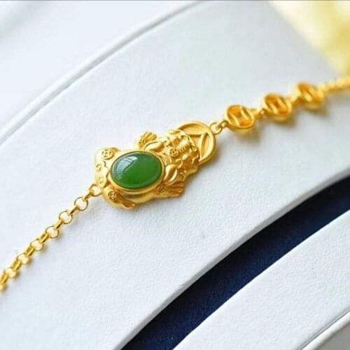 S925 Silver Natural Hetian Jade Jasper Womens Simple and Fashionable Rose Gold Womens Wild Bracelet Girlfriends' Gift