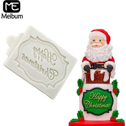 Happy Christmas Silicone Fondant Cake Mold Alphabet Pattern Sugar Craft Chocolate Candy Decorating Mould Biscuits Pan