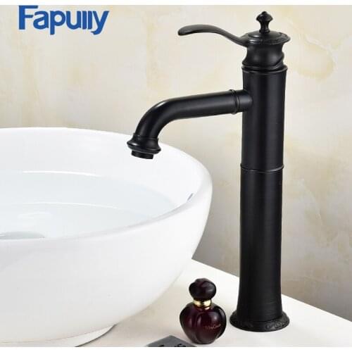 Fapully Basin Faucet Water Tap ORB Bathroom Sink Mixer Tap Single Handle Bathroom Vanity Hot and Cold Water Tall Black Faucets
