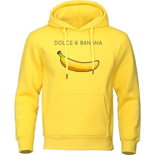 Dolce & Banana Printing Mens Sweatshirt Fashion Casual Hoodies Autumn Loose Pullover Tops Pocket Fleece Warm Sportswear Male