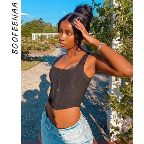 BOOFEENAA Vintage Sexy Corset Top Club Wear Black White Bustier Crop Tops Women Y2k Clothes 2020 Sleeveless Tank Top C87-BB10