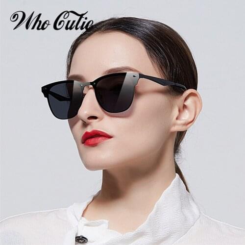 WHO CUTIE 2018 Frameless Square Sunglasses Women Brand Design Retro Vintage Flat Top Sun Glasses Lady PinK Black Shades OM764