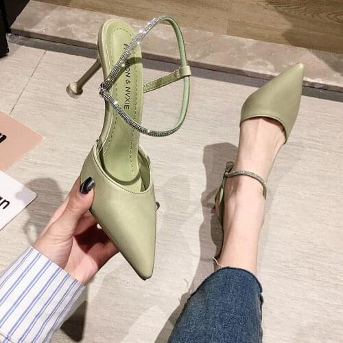 Womens shoes sandals 2020 new spring and summer fashion pointed rhinestone word with stiletto heels