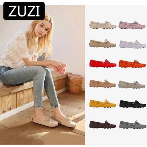 ZUZI 2021 Moccasins Women 100% Genuine Leather Women Flat Shoes Casual Loafers Slip on Womens Flats Shoes Lady Butterfly-knot