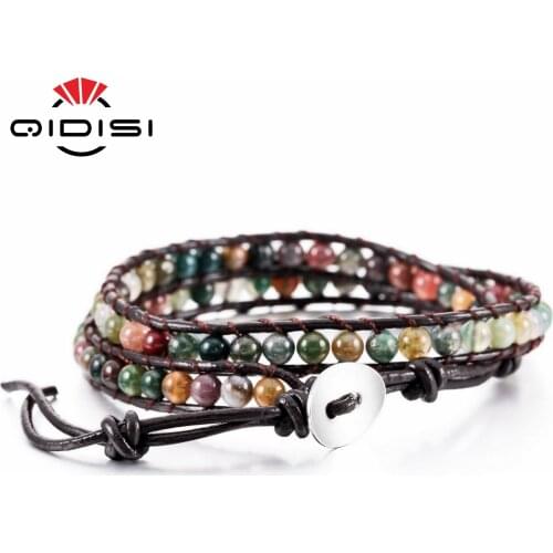 New Fashion Stone Leather Bracelet Bangle Cuff Rope Bead 2 Wrap Charm Bracelets Bangles Female 2018 Statement Jewelry Party