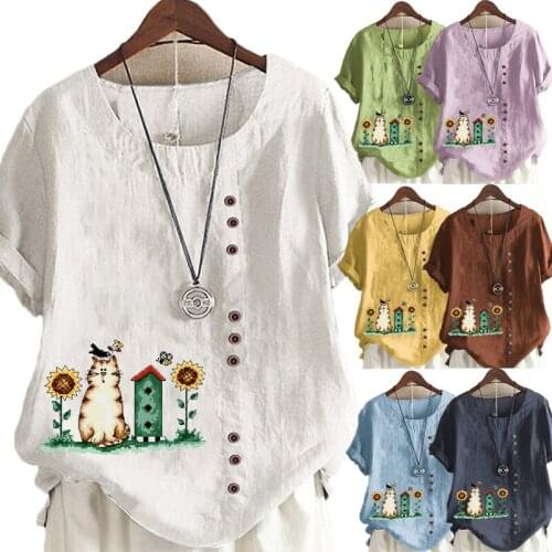 2021 the New Women Clothing Fashion Printing Short Sleeve Round Neck Pullovers Summer Shirt Loose Casual Shirt Plus Size Tops