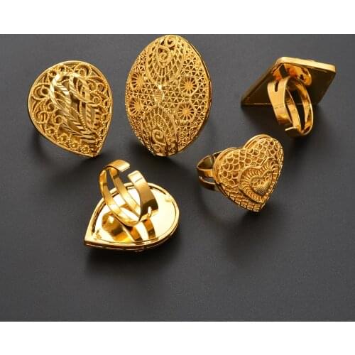 Anniyo Resizable Big Ring Women Girls African Party Jewelry Ethiopian Gold Color Wedding Hyperbole Bigger Ring Openable #215406
