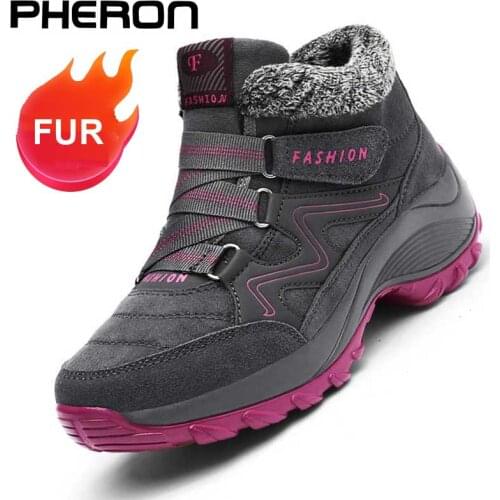 Winter Womens Snow Boots Leather Women Warm Thick Plush Snow Boots Waterproof Female Wedge Suede Boots Non-Slip Lady Shoes