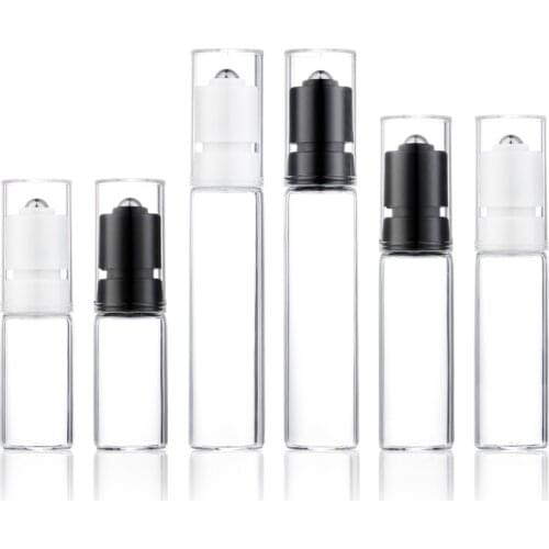 12pcs /lot 10 ml 15ml 20ml Clear Glass Roll On Bottle New Design Press Lock Roller Perfume Bottle Vials Portable