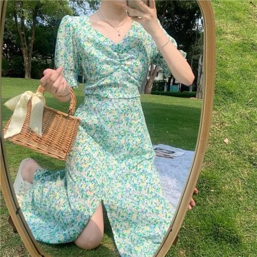 2021 New Flower Print Summer Dress Evening Long Vintage Dresses Oversize Short Sleeve Beach Women Dress Robe Vestido Prom
