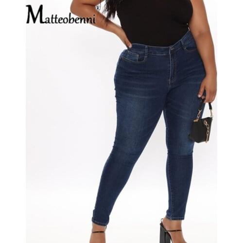 2021 High Waist Women Jeans Buttons Female Pant Slim Elastic Plus Size Stretch Jeans Plus Size Denim Blue Skinny Pencil Pant 4XL