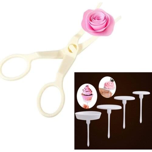 5Pcs/set Cream Flower Scissor+Cake Tray Tulips Rose Nozzle Nail Decor Lifter Fondant Cream Transfer Baking Pastry Kitchen Molds