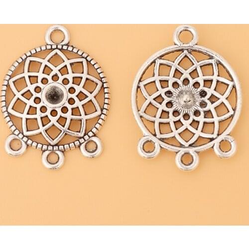 50pcs/Lot Tibetan Silver Dream Catcher Connector Charms Pendants for Earrings Necklace Jewelry Making Accessories