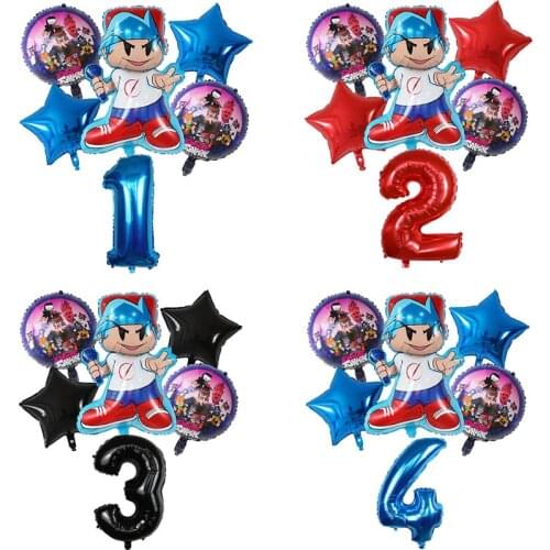 6pc Friday Night Funkin Balloons Game Cartoon Number Ballons Party Supplies Boy Toys For Kids Happy Birthday Air Globos Toys