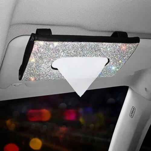 Car Tissue Box Sun Visor Tissue Box Pumping Paper Cover Set Diamond Car Tissue Holder Creative Hanging Type