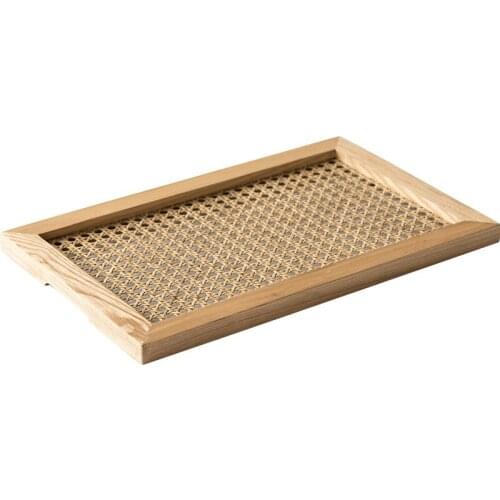Household Japanese Rattan Wooden Tray Ins Nordic Tea Tray Breakfast Retro Decorations and Ornaments Tray
