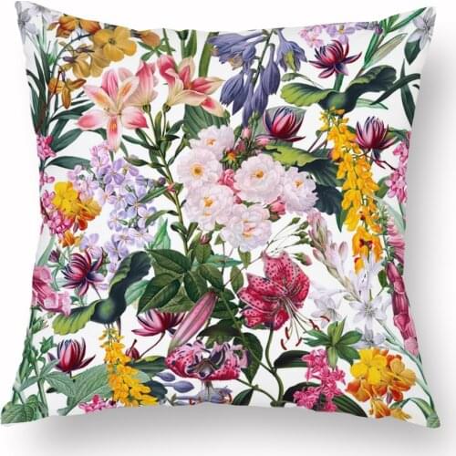Europe Floral Birds Pillow Cover Pastoral Flower Painting Linen Polyester Cushion Case Decor Home Sofa Decoration 45X45cm
