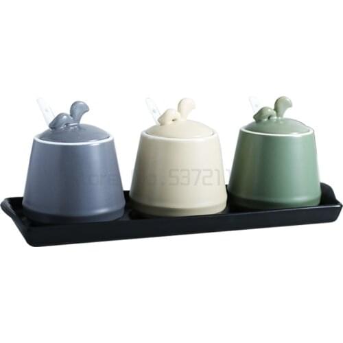 Ceramic seasoning can household kitchen three piece seasoning box salt can sugar can seasoning box combination set